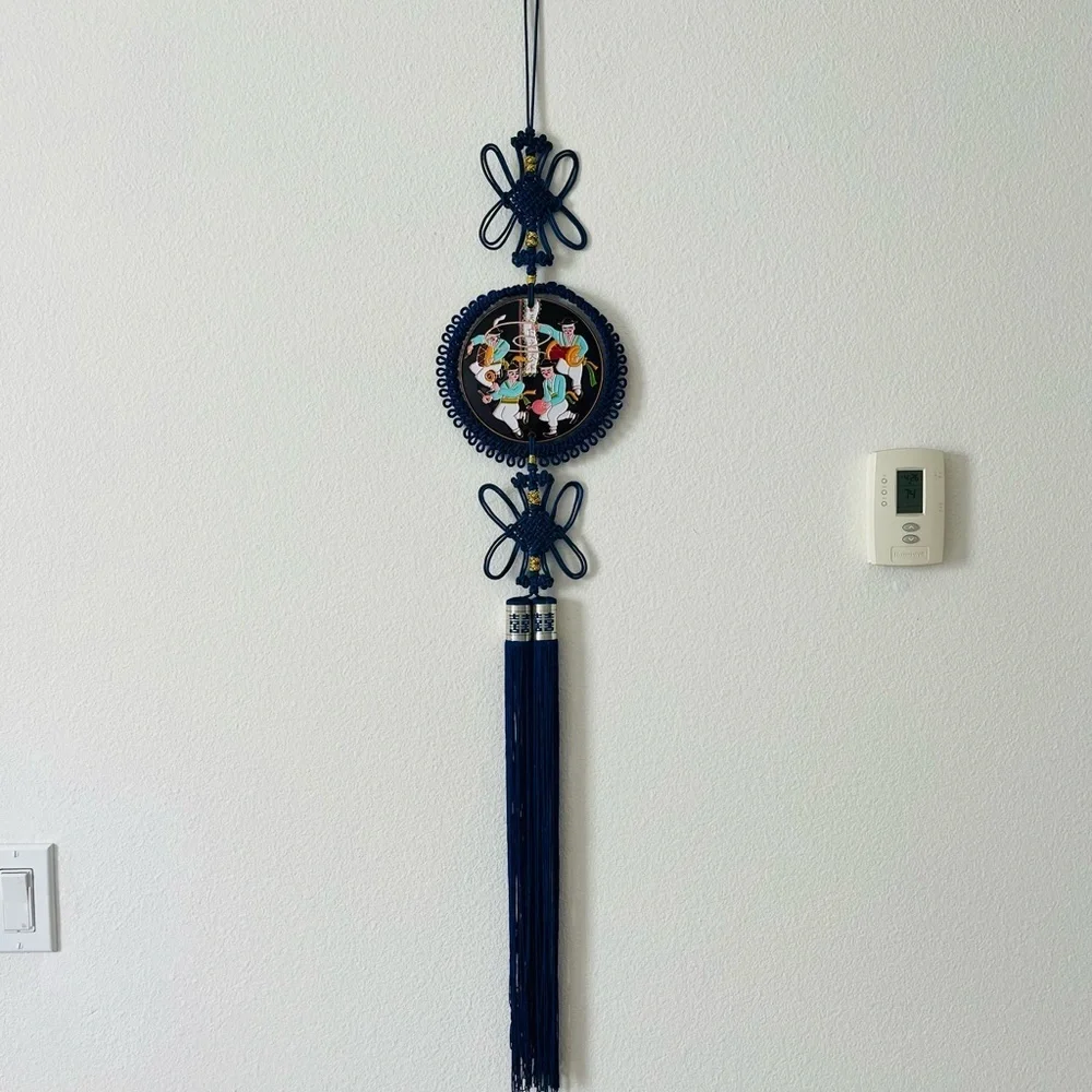 Elegant Chinese Blue Wall Hanging Decor 43 inches long